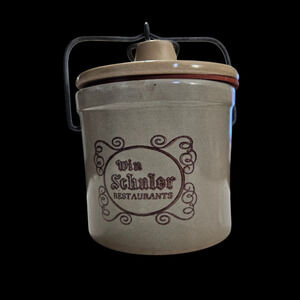 Vintage Win Schuler Restaurant Stoneware Crock 5.5" Tall 4" Diameter 01